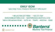 MACHINE TOOL FINANCE DIVISION BUSINESS CARDS: Click to Enlarge